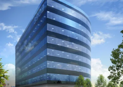 An artist's rendering of an office building.